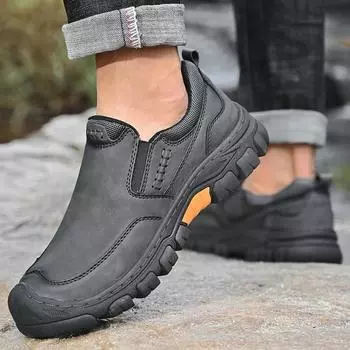 Сшитая вручную мужская походная обувь для отдыха на открытом воздухе, новые нескользящие кроссовки для путешествий из натуральной кожи, мужские туфли без застежек 40 чёрный