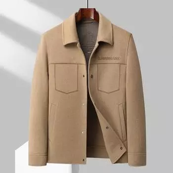 Сшитое вручную осенне-зимнее тисненое флокированное пальто из 100% шерсти с двухсторонним денимом, мужская молодежная куртка M