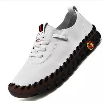 Сшитые вручную большие студенческие туфли, женские туфли для мам на плоской подошве, туфли-лодочки, повседневная обувь 35 белый