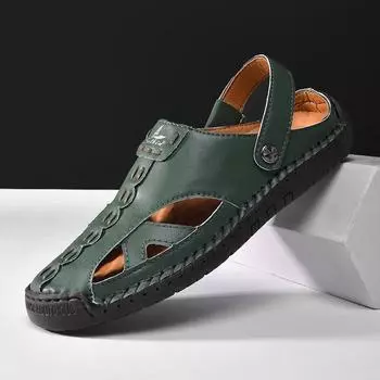 Сшитые вручную летние мужские и женские сандалии, дышащие мужские пляжные сандалии для отдыха на открытом воздухе, обувь унисекс больших размеров 36 зелёный