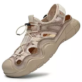 Сшитые вручную летние мужские сандалии, дышащая повседневная обувь для мужчин, пляжные сандалии 38 песочный