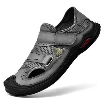 Сшитые вручную летние мужские сандалии Дышащие уличные мужские пляжные сандалии 38 коричневый