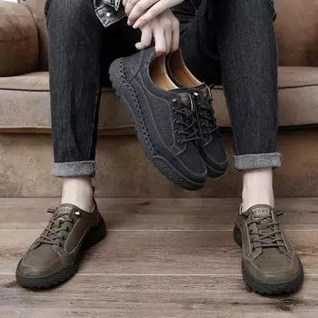 Сшитые вручную повседневные кожаные туфли для мужчин. Дышащие и водонепроницаемые для всех сезонов. Легкие и прочные для повседневной носки. US 5(EUR 38) чёрный