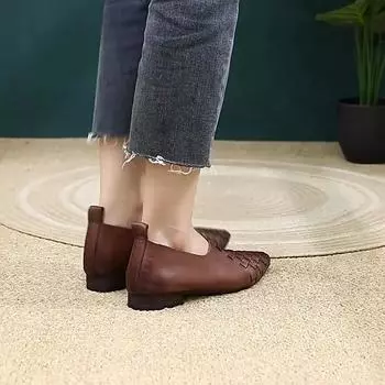 Сшитые вручную туфли из натуральной кожи с острым носком, удобные для поездок на работу, женские туфли на плоской подошве 35 чёрный