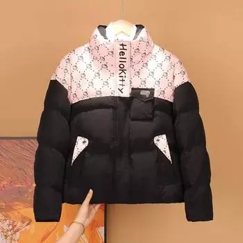 Сшитый контрастный цвет пуховик для женщин зимняя новая модель воротник-стойка модное пальто короткая куртка большого размера S чёрный