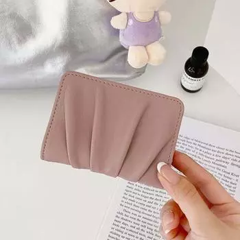 Сшитый PU плиссированный кошелек в корейском стиле, мини-кошелек для монет на пуговицах, короткая маленькая школьная сумка серый