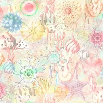 ST1157 Ткань простыня с коралловым узором и морским узором для рукоделия розовая ширина 110 см x nora. (ткань 50см)