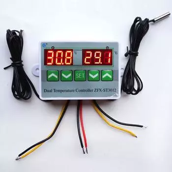 ST3012 AC 110-220 В постоянного тока 12 В 24 В микрокомпьютер электронный регулятор температуры переключатель двойной контроль температуры двойной зонд ST3012 12V