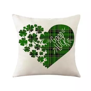 St. Patrick s Day pillow plaid clover plant print pillow sofa cushion linen pillow case does not include pillow core 45*45cm