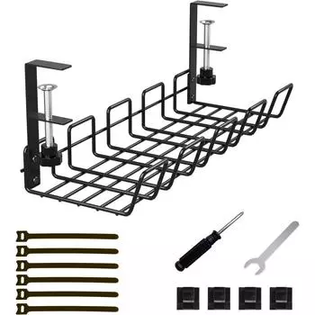 Стабильный стол для кабельного канала, стол под столом. Металлический держатель кабеля. Металлический держатель кабеля. Стол для кабельного лотка для столов, офисов и кухонь. чёрный