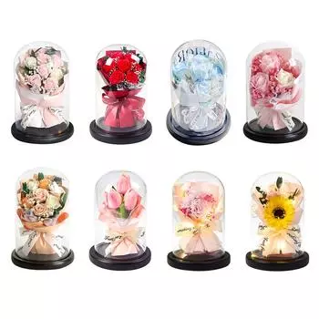 Стабилизированные цветочные украшения из стеклянной крышки с подсветкой Роза подсолнуха в стеклянной крышке A