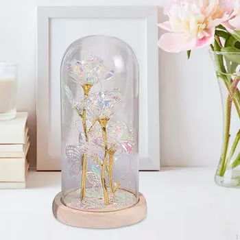 Стабилизированный цветок Романтическая любовь Роза Искусственный для девочки со светодиодными лампами Подарки на День Святого Валентина белый