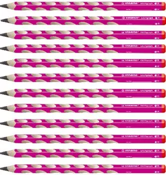 STABILO Карандаш для обучения рисованию Easy Graph HB розовый, для правой руки, треугольный, с именем, для коррекции, в комплекте для детей, малышей, мальчиков и девочек, 12 штук розовый