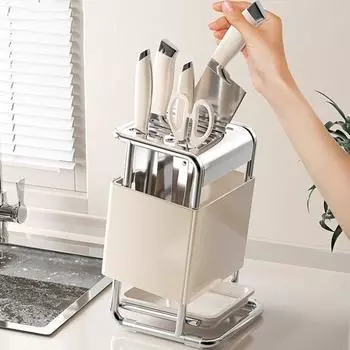 Stable Countertop Knives Holder Large Capacity Chopstick Bucket Kitchenware Grey-Style A