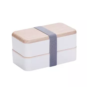 Stackable Lunch Box Double Layer Food Grade PP Microwaveable Bento Containers with Tableware Storage Cover 1.2L White with Chopsticks Spoon