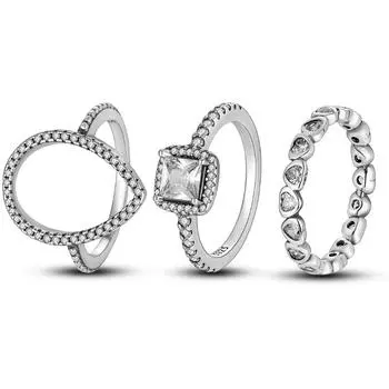 Stackable Sparkling Cubic Zirconia Teardrop Love Heart Square Halo Ring for Women Engagement Ring Jewelry Gift Trend New 6