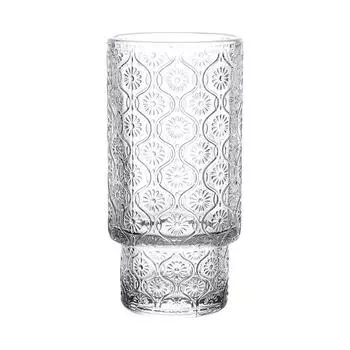 Stackable Vintage Water Glass Cup Embossed Flower Pattern Heavy Tumbler for Coffee Juice Milk Glassware Table Decor 1 Piece 101-200ml