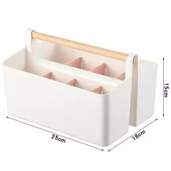 Stackable Wooden Handled Storage Box for Stationery, Pens, Markers, Remotes Light Pink [Export Thickened]