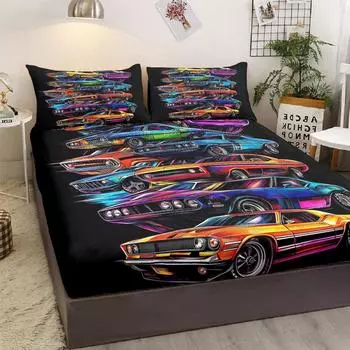 Stacked Car 3-Piece Bedding Set With Two Pillowcases, Suitable For Living Room And Bedroom (Colorful, Design, Unique Gift) 99cmx199cm