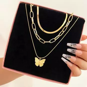 Stacked Wind Butterfly Necklace Female Rose Letter European and American Neck Chain Creative Snake Necklace