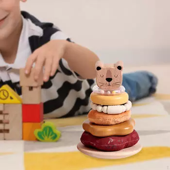 Stacking Tower Toy Nesting Circle Developmental Wooden Rings for Boys