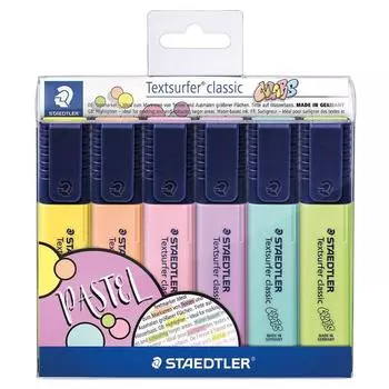 Staedtler 364 CWP6 Textsurfer Классический пастельный маркер с большой памятью чернил для очень долгой маркировки, футляр с 6 цветами пастельных тонов