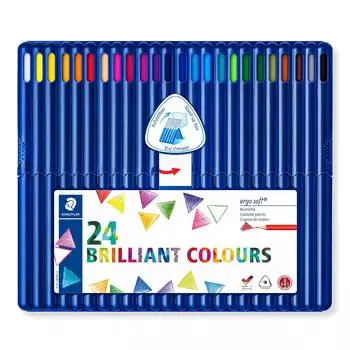 STAEDTLER Цветные 24 Треугольные цветные карандаши Ergosoft 157 SB24, Цвета, Стержень, Карандаши на масляной основе,