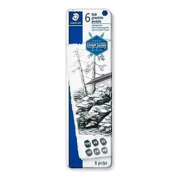 Staedtler full graphite pencil Design Journey, metallic lustre in a wide variety of gray tones, 6 full graphite pencils in assorted degrees in metal c