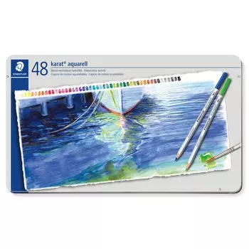 Staedtler Karat Aquarell 125 Professional Watercolour Pencils Tin - Assorted Colours (Set of 48)