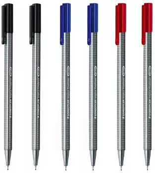 Staedtler Triplus Fineliner 0,3 мм (черный, красный, синий) 3 Black, 3 Blue
