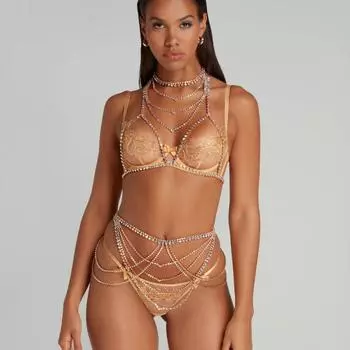 Stagger Грудь Цепочка Рукав Горный Хрусталь Блестящая Мода Сексуальная Летняя Поддельная Цепь Бикини Тела