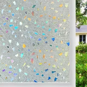 Stained Glass Window Privacy Film 3D Rainbow Decorative Windows Cling Vinyl Film Window Tint for Bathroom Door Covering 30x100cm
