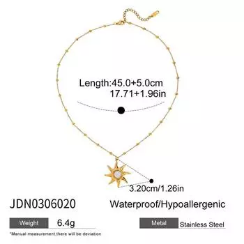 Stainless Steel 18K Gold Plated Necklace Bohemian Double Stacked Neck Chain Sun Pendant Beach Style 2