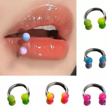 Stainless Steel 1.2mm Circular Barbell Ring Colored Ear Piercings Stud Safe Lip Labret Nostril Green 8mm