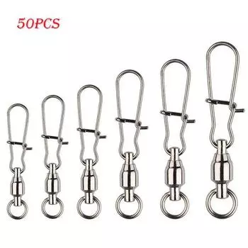 Stainless Steel 50pc Ball Bearing Fishing Swivel With Lock Snap Dual Lock Snap 0# 24mm