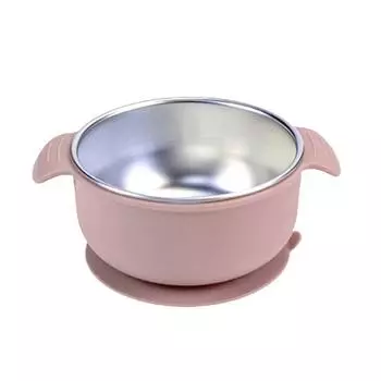 Stainless Steel Baby Bowls with Suction Double Ear Design Feeding Bowl Heat Resistant Drop-Proof Toddler Feeding Dishes for Fruits Snacks светло-розовый