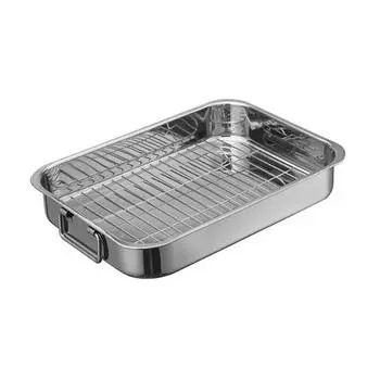 Stainless Steel Baking Tray Heavy Duty Turkey Roasting Pan Oven Flat Rack Induction Roast Tray for Chicken Vegetable Lasagna S