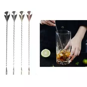 Stainless Steel Bar Teadrop Spoon Spiral Pattern Coffee Spoon Kitchen Accessories Mixing Spoon Tea 20cm серебряный