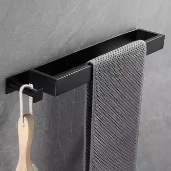 Вешалка для полотенец из нержавеющей стали с крючком, настенная, черная, матовая, для ванной комнаты, вешалка для полотенец, без перфорации