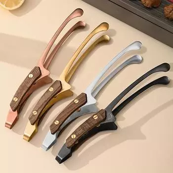 Stainless Steel BBQ Tongs Wood Handle Barbecue Food Tong Kitchen Outdoor BBQ Clips Barbecue Clip Clamp Kitchen Accessories