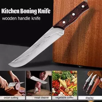 Stainless Steel Boning Knife Hand Forged Fillet Knife Kitchen Knife Sharp Fruit Knife Meat Cleaver Chef Knife Wood Handle