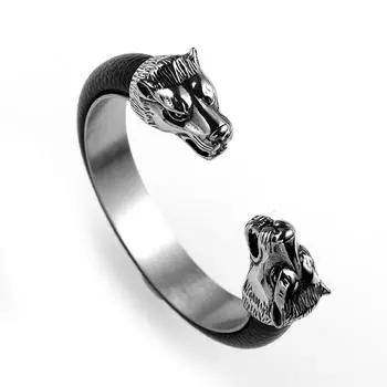 Stainless Steel Bracelet Exaggerated Men S Personality Hip -Hop Opening Wolf Head Black Bracelet белый