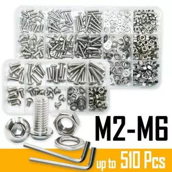 Stainless Steel Button Head Hex Socket Cap Screws Nuts Washers M2 M3 M4 M5 M6 Hexagonal Socket Bolt Metric Thread Machine Screw