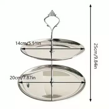Stainless steel Cake Dessert Tray 2/3 Layer Dessert Display Holder Snack Silver-2 Layer