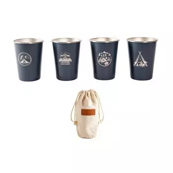 Stainless Steel Camping Cup Set of 4 Outdoor Camping Mug for Picnic BBQ Beer Coffee Wine Navy Blue темно-синий