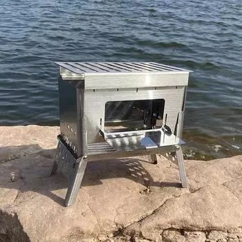 Нержавеющая сталь Кемпинг Дровяная Печь Портативная Складная Гриль Дровяная Печь Сверхлегкая Для Рыбалки Пешего Туризма Для Сплава С Пешим Туризмом Пикника серебряный