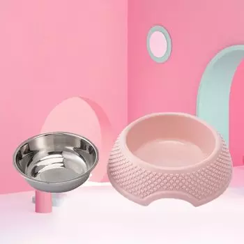 Stainless Steel Cats Feeder Non-Slip Dog Feeding Basin Pet Food Water Container Safeguard Neck зелёный