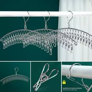 Stainless Steel Clothe Rack Multifunctional Underwear Rack Sock Rack Dormitory Windproof and Antiskid Drying Rack Multiple Clips