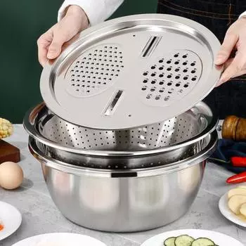 Набор чаш дуршлага из нержавеющей стали со сливным поддоном, многофункциональная решетка, сито для мойки риса M