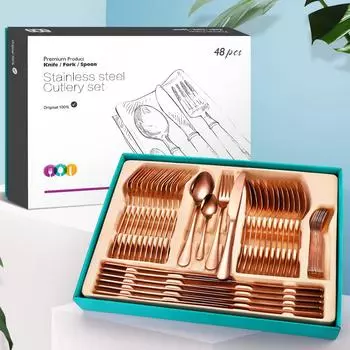 Набор столовых приборов из нержавеющей стали, 48 предметов, подарочная коробка, бытовой нож, вилка и ложка, предметы домашнего обихода для отеля, ресторана